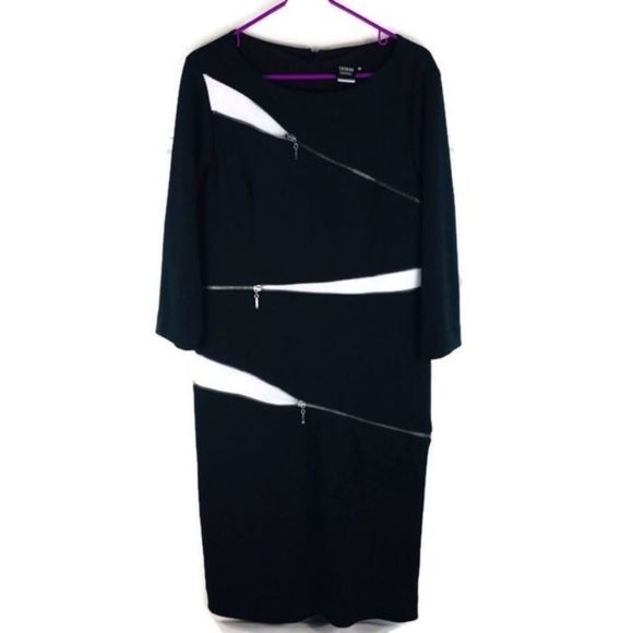 Sharon Young Dresses & Skirts - Sharon Young Black & White Zipper Midi Dre…